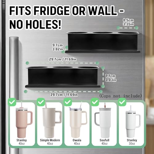 2 Pack Magnetic Stanley Cup Holder for Fridge, Water Bottle Organizer for Tumbler with Double Sided Tape Hold Stanley Cup Accessories for Kitchen Cabinet Wall