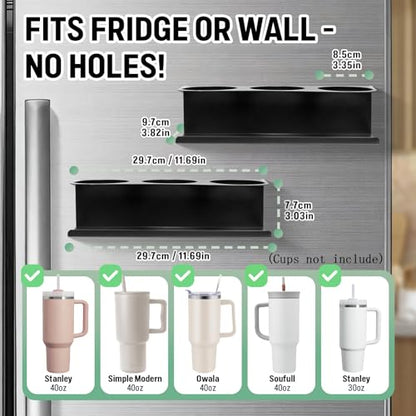 2 Pack Magnetic Stanley Cup Holder for Fridge, Water Bottle Organizer for Tumbler with Double Sided Tape Hold Stanley Cup Accessories for Kitchen Cabinet Wall