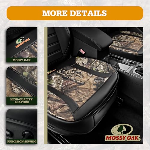 Mossy Oak Car Seat Cover, Luxury Faux Leather Front Bottom Seat Cushion Cover, Universal Anti-Slip with Wrap-Around Design and Storage Bags, Suitable for Most Vehicles - Black Color 1 Piece - color: Black