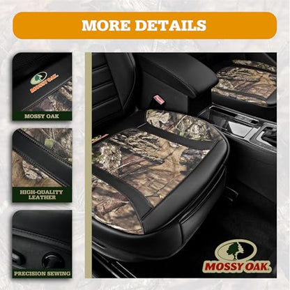 Mossy Oak Car Seat Cover, Luxury Faux Leather Front Bottom Seat Cushion Cover, Universal Anti-Slip with Wrap-Around Design and Storage Bags, Suitable for Most Vehicles - Black Color 1 Piece - color: Black