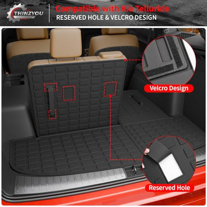Floor Mats Compatible with 2020-2025 Kia Telluride 7&8 Seats (NOT for 2027) Cargo Mat Cargo Liner Back Seat Cover 2024 Telluride Accessories (Trunk Mat with Backrest Mats+Floor Mats) - style: For Kia Telluride | 2020-2025