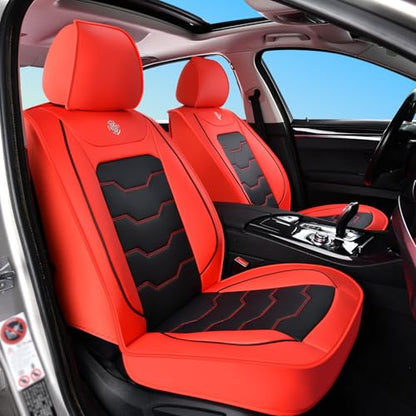 Red Car Seat Covers for Suvs, Sedans, and Pickup Trucks Protect and Upgrade Your Vehicle's Interior Waterproof Leather 5-Piece Complete Set Compatible with Airbags Easy to Install and Clean - color: Red & Black