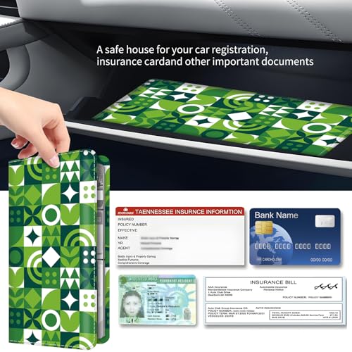 Premium Car Registration and Insurance Card Holder, Cute PU Leather Car Document Holder, Vehicle Glove Box Car Organizer with Magnetic Closure for Driver License, Cards Green Checkerboard - color: Green Checkerboard