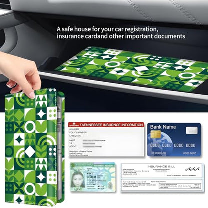 Premium Car Registration and Insurance Card Holder, Cute PU Leather Car Document Holder, Vehicle Glove Box Car Organizer with Magnetic Closure for Driver License, Cards Green Checkerboard - color: Green Checkerboard
