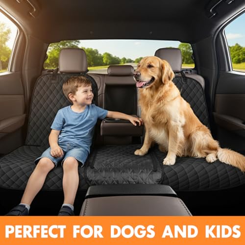 Dog Car Seat Cover for Back Seat - Waterproof, Non-Slip, Pet Bench Seat Covers, with 60/40 Split Bench Fit, Universal Size for Sedans, Trucks & SUVs, Machine Washable, Non-Stick Fur & Durable, M-Black - size: Medium