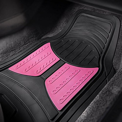 FH Group Automotive Floor Mats - Heavy-Duty Monster Eye Rubber for Cars, Universal Fit Full Set, Climaproof Mats, Trimmable Most Sedan, SUV, Truck Pink