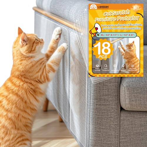 Anti Cat Scratch Furniture Protector, 18 Pcs Self-Adhesive Couch Protector for Cat Claws, Heavy Duty Couch Cover Furniture Protectors from Cats Scratching Tape for Sofa, Corner, Door, Chair
