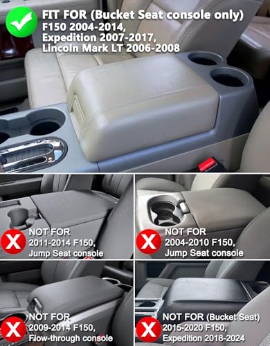 KBH Center Console Armrest Cover for F150 2004-2014, Ford Expedition 2007-2017, Lincoln Mark LT 2006-2008, Middle Console Protector, Vinyl Leather Trim, Gray (Fits Bucket Seat Console Only) - size: Bucket Seat, 2004-2014 F150 etc., Gray