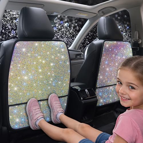 Diamond Bling Car Seat Kick Protectors with Storage – Sparkly Rhinestone Kick Mats, Universal Back Seat Cover for SUV, Crystal Auto Accessories for Stylish Moms Color 2pcs - color: Color 2Pcs
