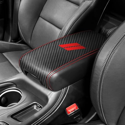 Center Console Armrest Cover for Dodge Durango Accessories 2026 2025 2024-2021 Seat Console Box Cover Leather Protector Pad Interior Decoration (Red Stitches, Carbon Red) - color: Carbon Fiber Red