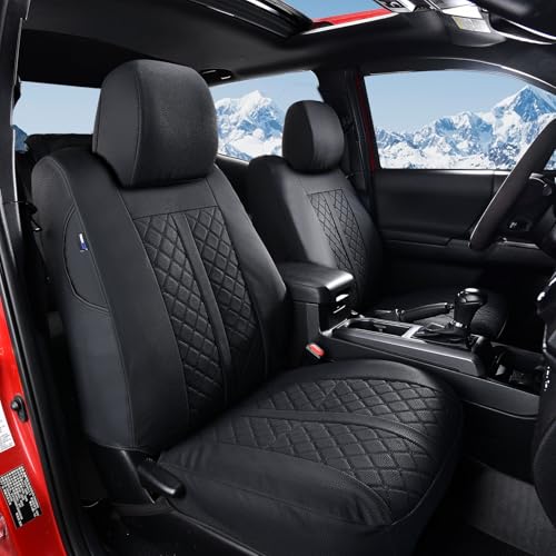 Truckiipa Automotive Seat Covers Fit for Toyota Tacoma Front Seat Leather Waterproof Full Coverage Truck Seat Covers Custom Fit for 2005-2015 Toyota Tacoma Double Crew Cab, Front Pair, Black - color: Front Pair/Black, size: Tacoma 2005-2015