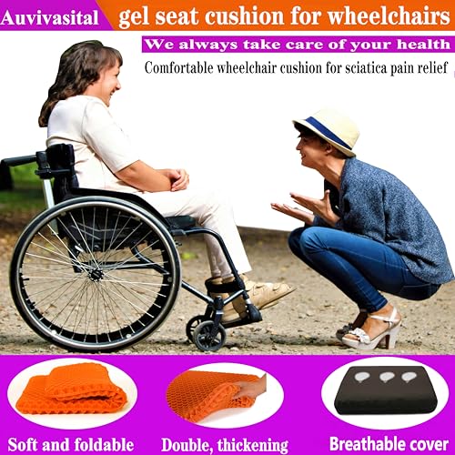 Plus Size Gel Seat Cushion for Long Sitting, Large and Thick, Breathable Support Seat Cushion for Back, Hip, Sciatica, Tailbone Pain Relief, Use for The Office, Wheelchair, Car, Recliner.(Orange)