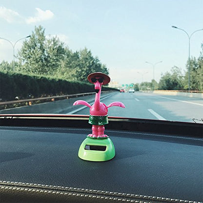 YGMONER Flapping Wings Flamingo Solar Powered Hawaii Style Shaking Ornaments Car Dashboard Dancer Bobble Head (Flamingo A) - color: Flamingo a