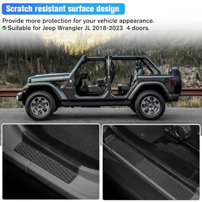 Door Sill Guard Kit Car Anti-Scratch Threshold Protector Door Entry Guard Scuff Plate Cover Compatible with Jeep Wrangler JL JLU 2018-2024 & Jeep Gladiator JT 2020-2022