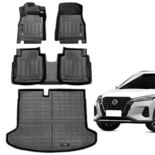 Floor Mats 2 Row and Trunk Cargo Liner Set for 2018-2024 Nissan Kicks Accessories All Weather TPE Rubber Protection Mats (Floor Mats+Cargo Liner) - color: Floor Mats+Cargo Liner