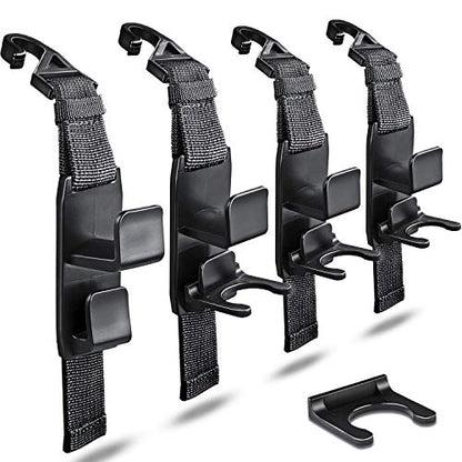 matteblack Magic Hanger Headrest Holder Organizer, Behind Over The Seat Car Hooks-Hang Purse Grocery Bags-4Pack (Frosted Black) - color: matteblack