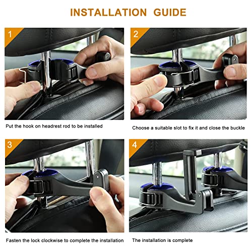 Car Headrest Hook with Phone Holder, Universal 360 Rotation Headrest Hooks for Purses and Bags (Blue) - color: Blue