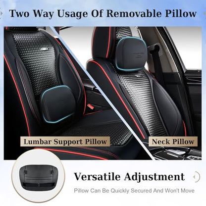 Coverado Seat Covers, Car Seat Covers Front Seats, Waterproof Nappa Leather Auto Seat Cover with Lumbar Head Pillow, Black Redline Seat Covers Carseat Cover Universal Fit for Most Cars - color: Redline（Pillow）, size: Front