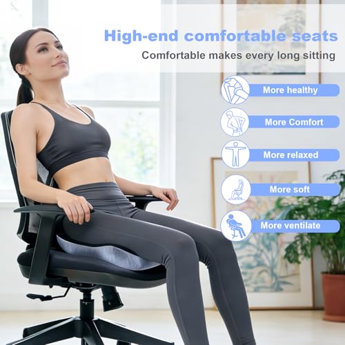 Memory Foam Seat Cushion for Long Sitting,Chair Pads,L-Shaped Ergonomic Design for Office Chair & Truck Drivers,Improve Comfort During Prolonged Sitting(Black Gray)