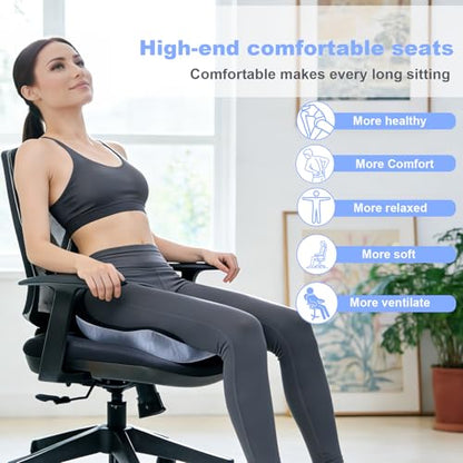 Memory Foam Seat Cushion for Long Sitting,Chair Pads,L-Shaped Ergonomic Design for Office Chair & Truck Drivers,Improve Comfort During Prolonged Sitting(Black Gray)