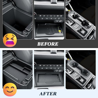 BIBIBO 3Pack for 2026 Subaru Outback Center Console Organizer 2026 Subaru Outback Console Armrest Tray+Cup Holder +Wireless Charging Mat 2026-Outback Insert Organizer Tray - color: Black-3Pack