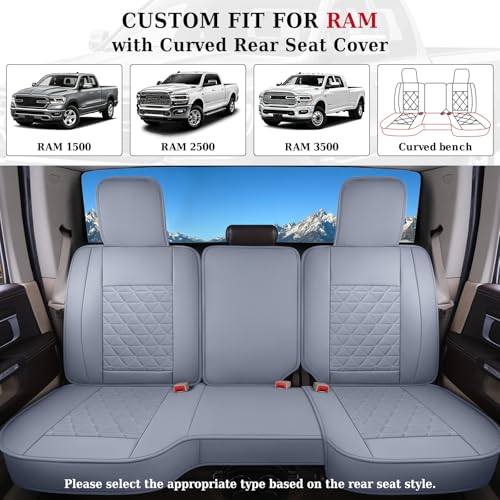 Coverado Seat Covers for Dodge Ram Full Set, Waterproof Truck Car Seat Cover Protectors Custom Fit for 2002-2026 Dodge RAM 1500 2500 3500 with Curved Bench(Gray) - color: Gray (curved back), size: FullSet (Curved Back)