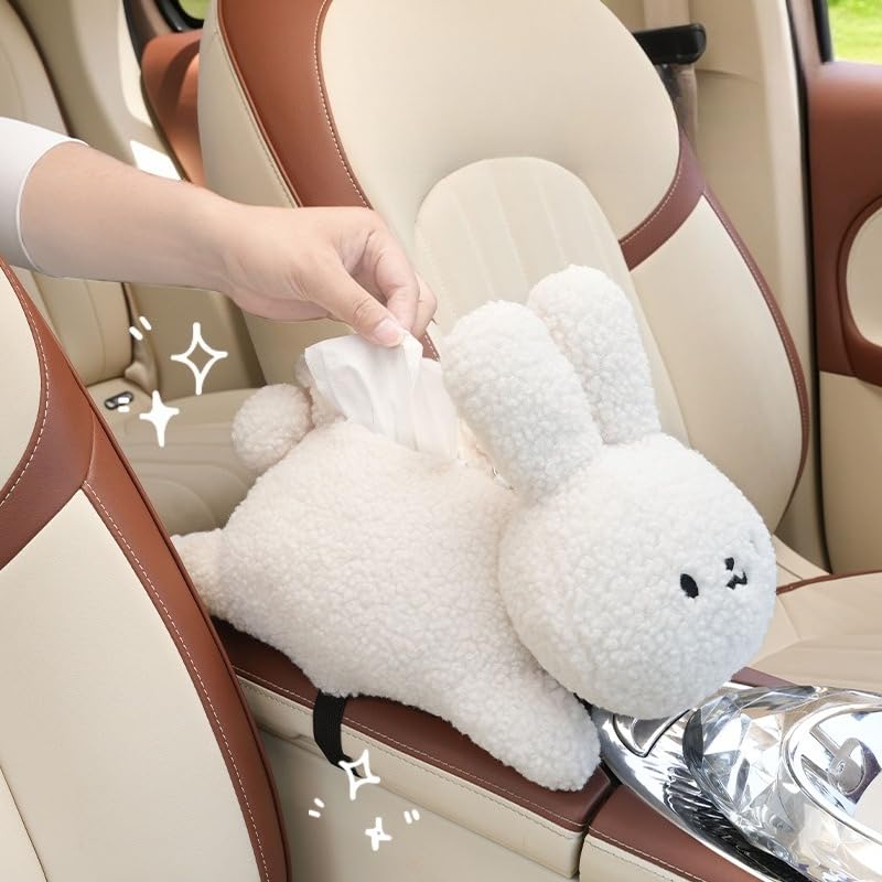 Cute Car Tissue Holder Rabbit Plush Hanging Paper Dispenser Decorative Organizer for Seat Back Funny Animal Design for Home Car Office (Cat)