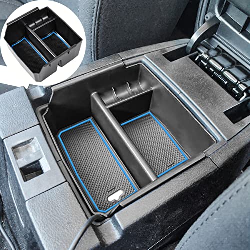Center Console Organizer Tray Compatible with Jeep Wrangler JK/JKU 2011-2018 Rubicon Sport Sahara Accessories Armrest Storage Glove Box, (Blue Trim)