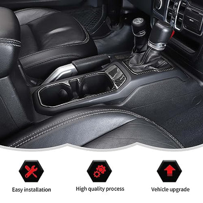 Carbon Fiber Cup Holder Trim Cover Gear Shift Cover Center Console Decoration Interior Accessories Compatible with Jeep Wrangler JL JLU & Gladiator JT 2018-2024