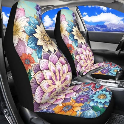 Bohemian Flower Car Seat Cover Front Bottom Seat Cushion Cover, Front Seat Covers Universal Fits Most Cars, SUVs, and Trucks, Washable and Easy to Install - color: Bohemian Flower