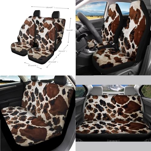 Wanyint Brown Black Cow Print 14 Pack Car Accessories Set, Universal Auto Seat & Steering Wheel Cover, Seatbelt Pad, Trash Can, Armrest & Cup Holders Rearview Mirror & Handbrake Cover Set - color: Brown Black Cow Print