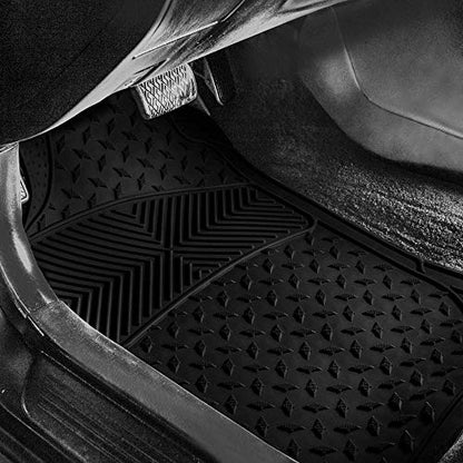 FH Group Automotive Floor Mats Climaproof for All Weather Protection Universal Fit Trim to Fit for Most Cars, SUVs, and Trucks, 3 Row 4pc Full Set Black