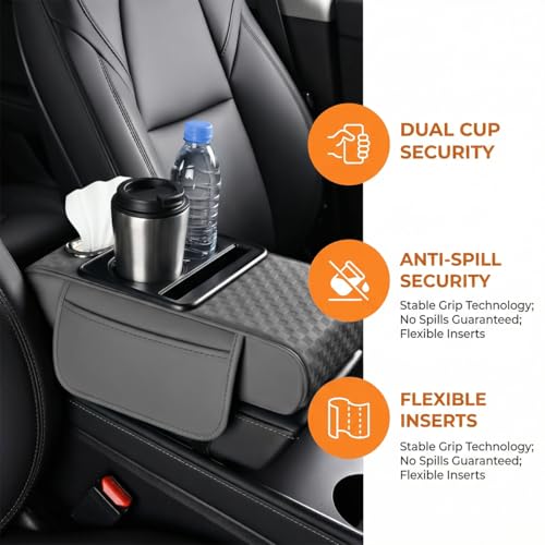 Car Center Console Armrest Pillow, 5-in-1 Armrest Box Cover with Cup Phone Holder & Storage Pocket Tissue Box, Multifunctional Auto Middle Console Arm Rest Protector, Universal Fit (Gray) - color: Gray