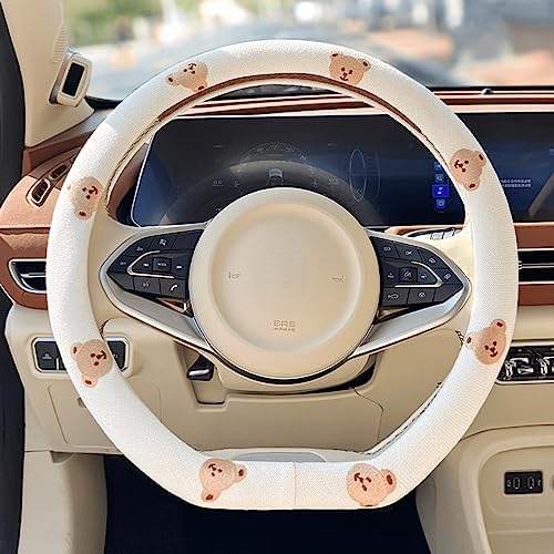 Wheel Cover Flax Microfiber Steering Wheel Covers for Women Fit 15 inch Car Cute Bow Tie Anti-Slip Breathable Absorbing Sweat Cover (Type-D-Bear) - color: Type-D-Bear