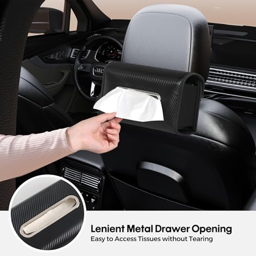 Upgraded Car Tissue Holder Premium PU Leather Tissue Box Cover Keep Tidy Backseat Rectangular Napkin Holder for Car Fits for 100-160 Regular Size Tissues Multi-Position Organizer in Cars Black