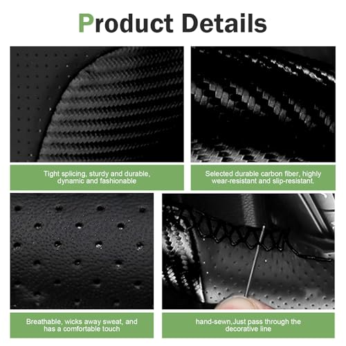 Car Leather Steering Wheel Cover, Breathable Perforated Anti-Slip Wrap, Anti-Scratch Microfiber Steering Wheel Protector, DIY Stitch on Wrap for Most Cars Trucks Pickups (Black)