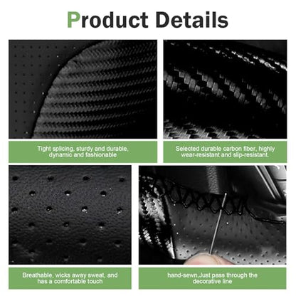 Car Leather Steering Wheel Cover, Breathable Perforated Anti-Slip Wrap, Anti-Scratch Microfiber Steering Wheel Protector, DIY Stitch on Wrap for Most Cars Trucks Pickups (Black)