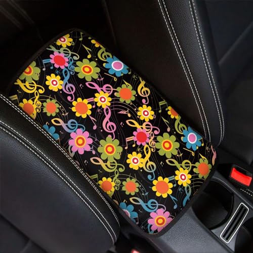 UNICEU Neoprene Car Center Console Armrest Cover, Colorful Cute Flowers Music Notes Print Soft Non Slip Auto Interior Armrest Box Pad Cover, Universal - color: Cute Flowers Music Notes