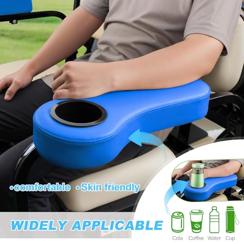10L0L Golf Cart Rear Seat Kit Arm Rest Set with Cup Holder for Yamaha EZGO Club Car Golf Cart UV-Proof Coating Long Lasting, No Drilling Kits Include - color: blue