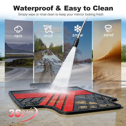 All Weather Floor Mats Custom Fit for Toyota RAV4 2019-2025 Waterproof Heavy Duty Anti-Slip Car Mats, 1st & 2nd Row Black & Red - color: Black & Red
