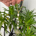 Sun Hanging Car Charm,Green and Gold Rear View Mirror Accessories Cute Boho Dangling Sun Car Decor Handmade Healing Crystals Stones Ornament Gifts for Women Men (White Pearl)