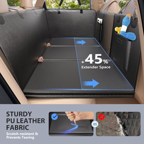 Back Seat Extender for Dogs-Large Space, Hard Bottom PU Leather Dog Car Seat Cover for Back Seat 420lb, Anti-Scratch Backseat Extender for Dogs,Waterproof Dog Hammock for Car, SUV, Truck - color: All Black, size: L - For Cars/ Mid-Size SUV/ Small Truck