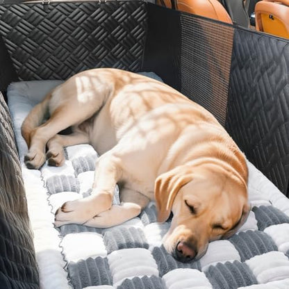Dog Car Seat Cover for Back Seat, Plaid Backseat Pet Bed Mat, Non-Slip Travel Dog Bed for Backseat Extenders, 24.8" x 54", Grey and White - color: Grey and White