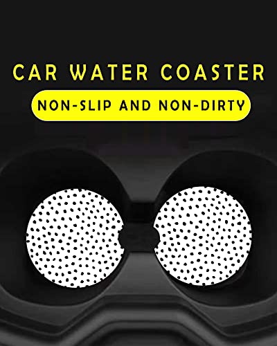 CLEVI 2 Pack Universal Ceramic Car White Polka Dot,Black White Ceramic Stone with A Finger Notch for Easy Removal of Car Cup Holder Coaster - color: White Polka Dot