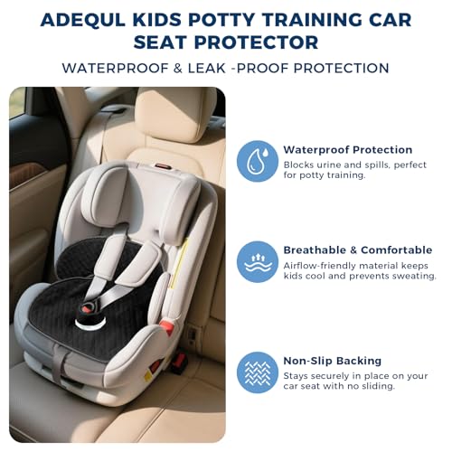 Potty Training Car Seat Protector, 2 Pack Waterproof Piddle Pads Carseat, 100% Leak-Proof Machine Washable Car Seat Liner, Non-Slip Crash-Test Approved Cover for Toddlers (Black) - color: Black