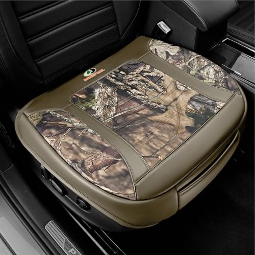 Mossy Oak Car Seat Cover, Luxury Faux Leather Front Bottom Seat Cushion Cover, Universal Anti-Slip with Wrap-Around Design and Storage Bags, Suitable for Most Vehicles - Beige Color 1 Piece - color: Beige
