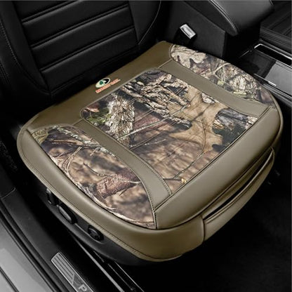 Mossy Oak Car Seat Cover, Luxury Faux Leather Front Bottom Seat Cushion Cover, Universal Anti-Slip with Wrap-Around Design and Storage Bags, Suitable for Most Vehicles - Beige Color 1 Piece - color: Beige