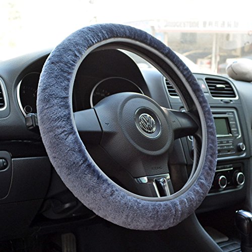 Tianmei Soft Faux Wool Winter Car Stretch-On Steering Wheel Cover (Diameter 13.7in-15.7in,Plush Gray) - color: Plush Gray - Diameter 13.7in-15.7in