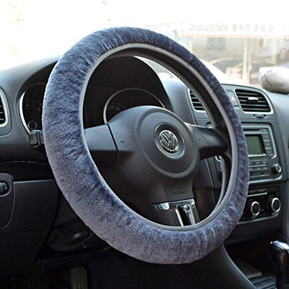 Tianmei Soft Faux Wool Winter Car Stretch-On Steering Wheel Cover (Diameter 13.7in-15.7in,Plush Gray) - color: Plush Gray - Diameter 13.7in-15.7in