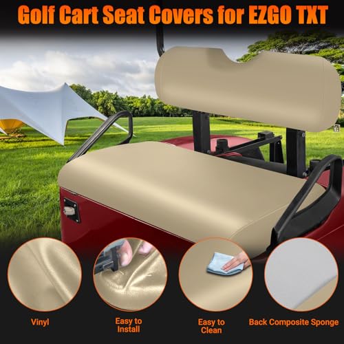 Golf Cart Front Seat Covers Staple On Replacement for EZGO TXT 1995-2013 Golf Cart Beige Micro Fiber Leather Seat Cover - color: Beige, size: EZGO TXT 1995-2013